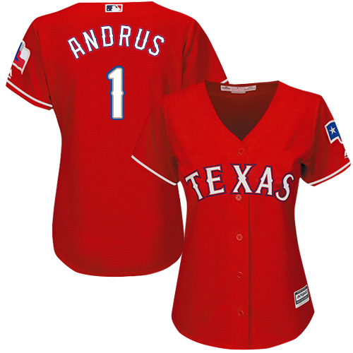 Rangers #1 Elvis Andrus Red Alternate Women's Stitched MLB Jersey - Click Image to Close